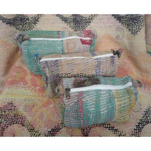 100% Pure Cotton Kantha Fabric Tassel Pattern Zipper Closure Eco-Friendly Durable Lightweight Reusable Large <b>Makeup</b> <b>Case</b> Pouch - Product Image 3