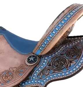 Silla de Montar Western para Doma y Roper, Cuero Marrón Oscuro Tallado a Mano, Talla 14" a 18" para Equitación - Product Image 3
