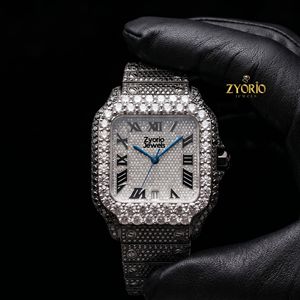 Reloj de Lujo con Esfera Cuadrada Plateada y Piedras de Circonio Cúbico para Hombre, Reloj de Pulsera de Cuarzo de Acero Inoxidable - Product Image 2