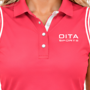 <b>Coral</b> Red Equestrian Sleeveless Patch Collar Polo Shirt for Women Slim Fit Horse Riding Training <b>Top</b> Custom Wholesale Custom - Product Image 5