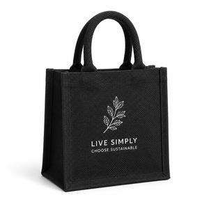 Sac fourre-tout en tissu de jute écologique, Live Simply, choisissez un sac cadeau durable, noir - Product Image 1