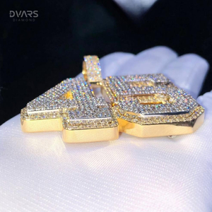 Colgante de Lujo Hip Hop con Logotipo Personalizado de Número y Letra VVS1 Moissanite, Chapado en Oro sobre Plata 925, para Hombre - Product Image 3