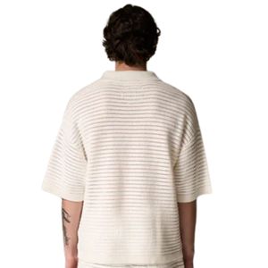 Polo de punto blanco para hombre, de manga corta, texturizado, informal, holgado, para verano, OEM - Product Image 4
