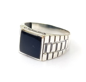 Classic Square Design 925 Silver Band Black Onyx Gemstone Vintage Ring Unisex Trendy for Any Occasion Party <b>Weeding</b> Jewelry - Product Image 3