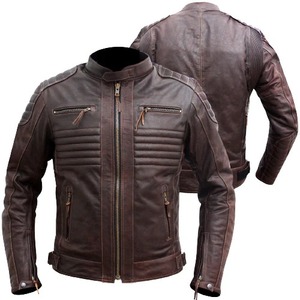 Chaqueta de Motociclista de Cuero Genuino Marrón para Hombre, Chaqueta Retro de Motocicleta - Product Image 1