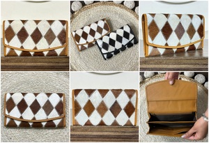 Portefeuille-pochette bohème en cuir de vachette véritable pour femme, design patchwork western, longue bourse pour dames, porte-cartes et organisateur d'argent liquide - Product Image 3
