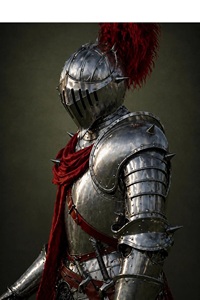 Armure de chevalier complète avec casque à plumes rouges – Costume en acier et en maille Farjana - Product Image 4