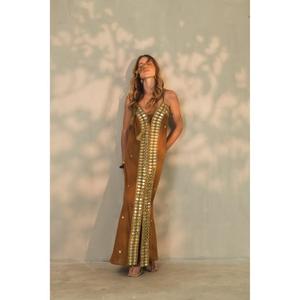 Robe longue bohème pour femme avec travail de miroirs, sans manches, col en V profond, idéale pour la plage ou les soirées, style kaftan - Product Image 1