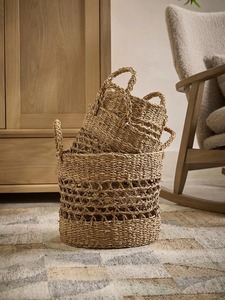 Ensemble de 3 paniers ronds en jonc de mer tressé à la main, paniers de rangement, vente en gros, écologiques, fabriqués au Vietnam - Product Image 2