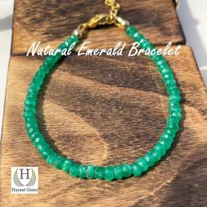 Zambia Unisex 925 <b>Sterling</b> <b>Silver</b> Natural Emerald Faceted <b>Beaded</b> for <b>Bracelet</b> Gold Plated Anniversary Fashion Jewelry - Product Image 2