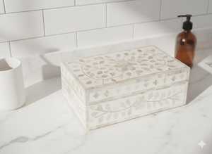Mother of Pearl Inlay Jewelry <b>Box</b> | White <b>Floral</b> Keepsake, Velvet Lined <b>Storage</b> jewelry organizer Eco friendly jewelry <b>storage</b> - Product Image 3
