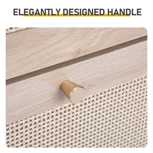 Mobiletto Portascarpe con 1 Cassetto e 2 Ante Ribaltabili, Colore Legno Naturale, Rivestito in Rattan, Materiale in Truciolato, 54*24*110cm - Product Image 6