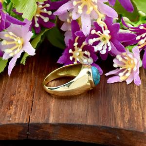 Vintage Design High Quality Blue Copper Turquoise 18K Gold Vermeil Natural Stone Oval Shape <b>Chunky</b> Fine <b>Ring</b> Jewelry for Men - Product Image 4