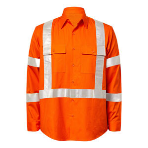 Camisas de Trabajo de Manga Larga de Alta Visibilidad, Transpirables, 100% Algodón, con Franja Reflectante Naranja, Uniformes de Trabajo Personalizados para Hombre - Product Image 1