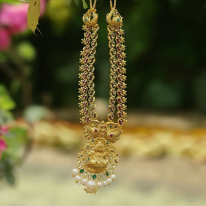 Kemp Women's Two-Layer Lakshmi Pendant Necklace-Gold Plated Oxidized Polish Fine Jewelry with Pearl and Leaf Design - Product Image 3