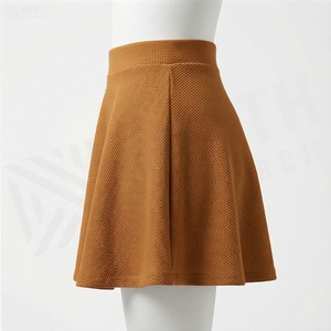 Jupe courte trapèze pour femme, couleur unie, plissée, taille élastique, confortable, décontractée, en tissu tissé, élasthanne, polyester, toutes saisons - Product Image 3