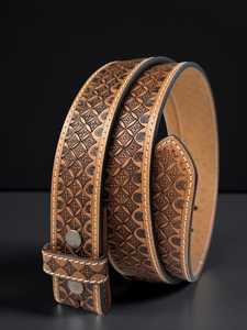 Ceinture en cuir tressé faite à la main, motif floral gaufré imprimé UV, durable, multifonctionnelle, style western, largeur 1-1/2, fermeture à boutons-pression, personnalisable - Product Image 2