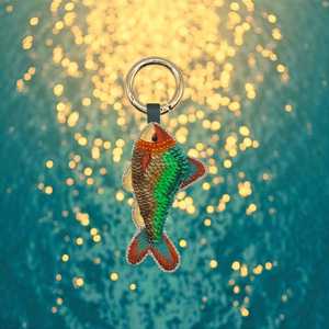 Fish Shape Carabiner Keychain Felt Inlay Beaded Fruit Pattern Eco Friendly Hand Embroidered Classic Style <b>Bag</b> <b>Charm</b> - Product Image 4