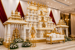 Escenario Mandap de Fibra de Vidrio con Temática de Templo para Bodas del Sur de la India, Ideal para Ceremonias de Boda Tamilas - Product Image 2