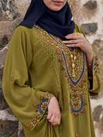 Ensemble de luxe 2 pièces pour femmes musulmanes, kaftan modeste simple en mousseline unie perlée, longueur ras du sol, coupe trapèze, manches longues, soutien-gorge intégré
