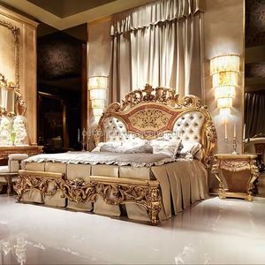 European Style Crafted Bed & Bedroom Furniture <b>Set</b> Antique Style Wooden Bed <b>Set</b> With <b>Side</b> <b>Tables</b> Designer Beds Switzerland - Product Image 3