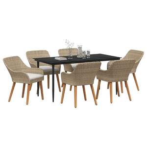 Set da pranzo da giardino in polyrattan beige da 7 pezzi con cuscini - Product Image 4