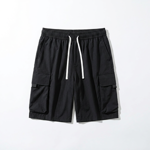 Pantalones Cortos Cargo para Hombre, Color Sólido, Cintura con Cordón, Secado Rápido, Tela Oxford, Estilo Casual, Diseño con Bolsillos - Product Image 3