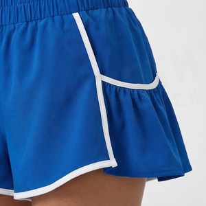 Shorts à volants bleus taille haute pour femme, style sportif, respirant, en polyester, pour l'été - Product Image 5