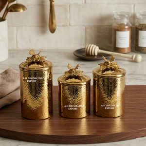 Hammered Silver Kitchen Canister Set of 3 Stainless Steel Food Storage Jars with <b>Decorative</b> Butterfly <b>Lid</b> Finials Container - Product Image 6