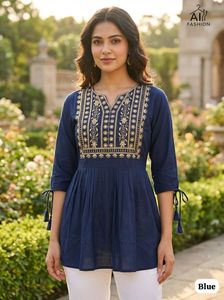 <b>Indian</b> Traditional Wear Wine Heavy Rayon Short Kurtis Traditional Embroidered Loose Fit Midi <b>Top</b> Casual <b>Indian</b> Pakistani Style - Product Image 3
