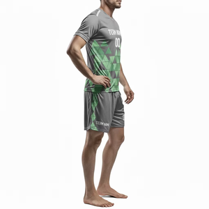 Custom Men Soccer Jersey Gray Green Geometric Sublimated Print Moisture Wicking Polyester V-Neck Short Sleeve <b>Athletic</b> Fit - Product Image 5