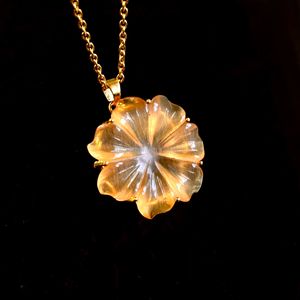 AAA <b>Peach</b> Moonstone Flower Charm Pendant Hand Carved Crystal Flower Necklace for Women Gemstone Pendant Birthday Gift Handmade - Product Image 1