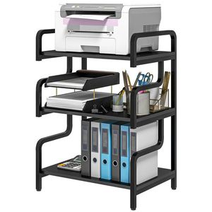 Free Standing 3-Tier Black Metal Printer Stand Practical Black Storage Shelf Unit - Product Image 3