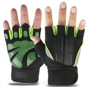 <b>Half</b> Finger Gym Fitness Gloves Black Red Leather Breathable Non <b>Slip</b> Touchscreen Compatible Adjustable Wrist Strap Unisex Weight - Product Image 5
