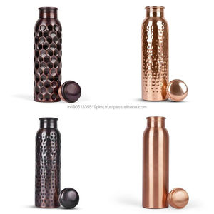 Wholesale Hot Selling Customized Copper Water Bottle 500-600 ML Eco-Friendly Camping Hammered Design with <b>Lid</b> - Product Image 3