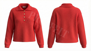 Pull polo côtelé élégant 100 % polyester avec boutons sur le devant, pull décontracté en maille, confortable, doux, tendance, à manches longues - Product Image 5