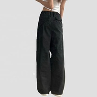 100% Poly Overzised Utility Trousers mit hoher Taille Baggy Draw string Casual Streetwear Pants Breites Bein Cargos mit mehreren Taschen für Frauen