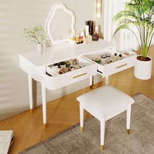 40\" Modern Makeup Vanities Set with Touch Screen Lighted <b>Mirror</b> Dressing <b>Table</b> Cushioned Stool & 2 Large Drawers - Product Image 2