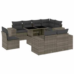 Conjunto de Sofá de Jardín de Ratán PE Gris con Acero con Recubrimiento en Polvo y Vidrio Resistente, Muebles Duraderos para Exteriores - Product Image 2