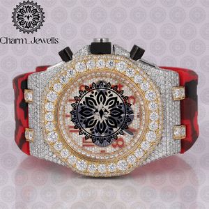Charm_Jewells Luxury Women's Watch <b>Red</b> Camouflage Leather Band Stainless Steel Case Diamond Encrusted Analog Quartz Movement - Product Image 1
