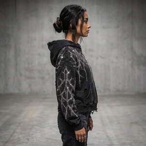 Sudadera con Capucha Negra Personalizada con Pedrería, Estilo Y2K, Oversize, Desgastada, de Gran Gramaje, Lavada, Unisex, de SHH - Product Image 6