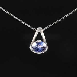 Pendentif Saphir Bleu en Argent Sterling 925, Breloque Ovale Plaqué Or 14K, Bijou Fait Main pour Fiançailles, Cadeau - Product Image 4