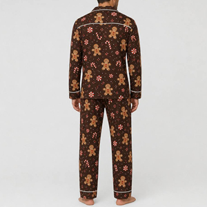 <b>Men's</b> Long Sleeve <b>Pajama</b> <b>Set</b> Christmas Gingerbread Print Button Down Sleepwear - Product Image 2