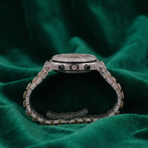 Reloj Cronógrafo Totalmente Cubierto de Diamantes, Aspecto Plateado, Esfera Árabe de Lujo, Reloj de Pulsera de Acero Inoxidable - Product Image 5