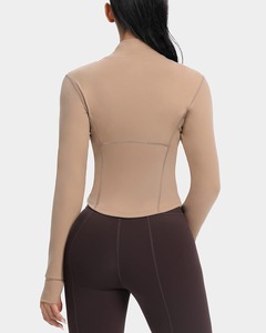Women Sports <b>Yoga</b> <b>Jacket</b> Seamless Four-Way Stretch Lightweight Zip Front Long Sleeve Gym Fitness Running Workout Breathable - Product Image 4