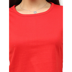 Women's <b>Red</b> <b>Cropped</b> T-Shirt O-Neck Short Sleeve Solid Color Casual <b>Top</b> Spring Summer Style Regular Fit Knitted Cotton - Product Image 6