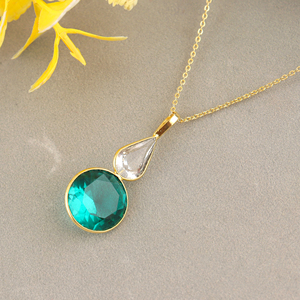 Double stone pendant <b>necklace</b> clear quartz with apatite quartz bezel set pendant 18k gold plated geometric style chain <b>necklace</b> - Product Image 5