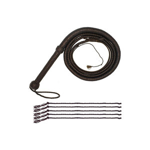 Fouet en cuir avec manche en bois, design en spirale, pompon rouge, corde tressée blanche - Product Image 3