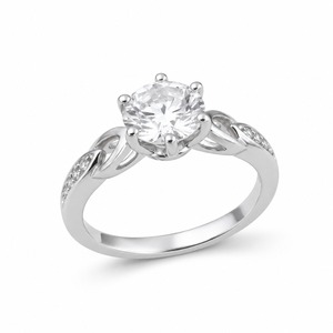 Anillo de Compromiso de Diamantes de Corte Brillante Redondo en Oro Blanco para Mujer, Engaste de Puntas, Estilo Clásico - Product Image 1