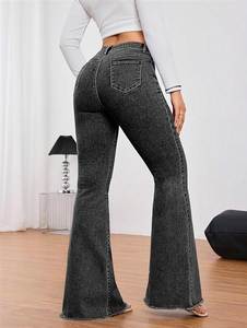 Jean en denim évasé taille mi-haute pour femme, longueur intégrale, imperméable, sexy, style streetwear, délavé, en coton, décontracté, style automne - Product Image 5